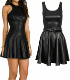 New Ladies PVC Wet Look Plus Belted Flared Celebrity Skater Dress UK 8-26 Los Angeles