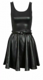 New Ladies PVC Wet Look Plus Belted Flared Celebrity Skater Dress UK 8-26 Los Angeles