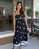 ZARA NEW WOMAN STRAPPY PRINTED MIDI DRESS BOW AT BACK BLACK Size S 1165/092 Los Angeles