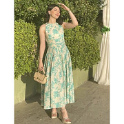 ZARA TURQUOISE FLORAL PRINT DARTED PLEATED MIDI BELTED DRESS SIZE S BNWT Los Angeles