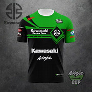 Kawasaki Ninja Motorcycle T-Shirt, Black and Green, Quick-Dry Performance Jersey, Short Sleeve from Muscat
