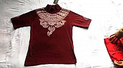 Indian Solid Women High Neck Maroon T-Shirt Hand Painted from Madhubani