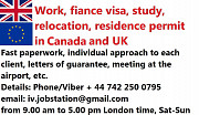 Work visa, fiance visa, study, relocation, residence permit in Canada and UK Ankara