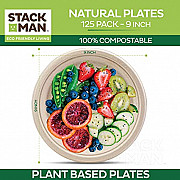 100% Compostable 9 Inch Paper Plates [125-Pack] Heavy-Duty Plate, Natural Disposable Bagasse Plate Chicago