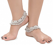 AanyaCentric Silver Plated White Metal Anklets Payal Pair ACIA0152 from Delhi