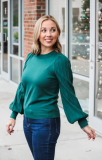 PLEATED SLEEVE SWEATER - FOREST GREEN from Alabaster