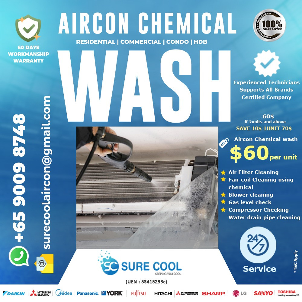 Aircon chemical wash singapore in Singapore, 0 USD (), Ad №85478
