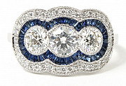 14K White Gold Triple Diamond Ring With Sapphire And Diamond Halos Tuscaloosa